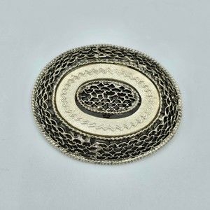 Pastelli Brooch Vintage Oval Filigree Etched Silvertone Statement Jewelry